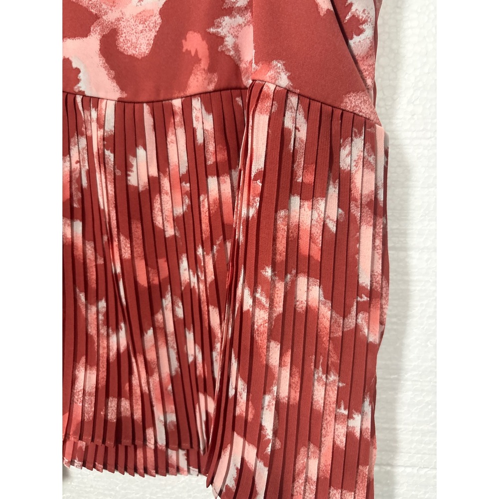 Nine West Cami Top Women Size L Rust Abstract Print Pleated Hem Spaghetti Strap - Picture 5 of 8